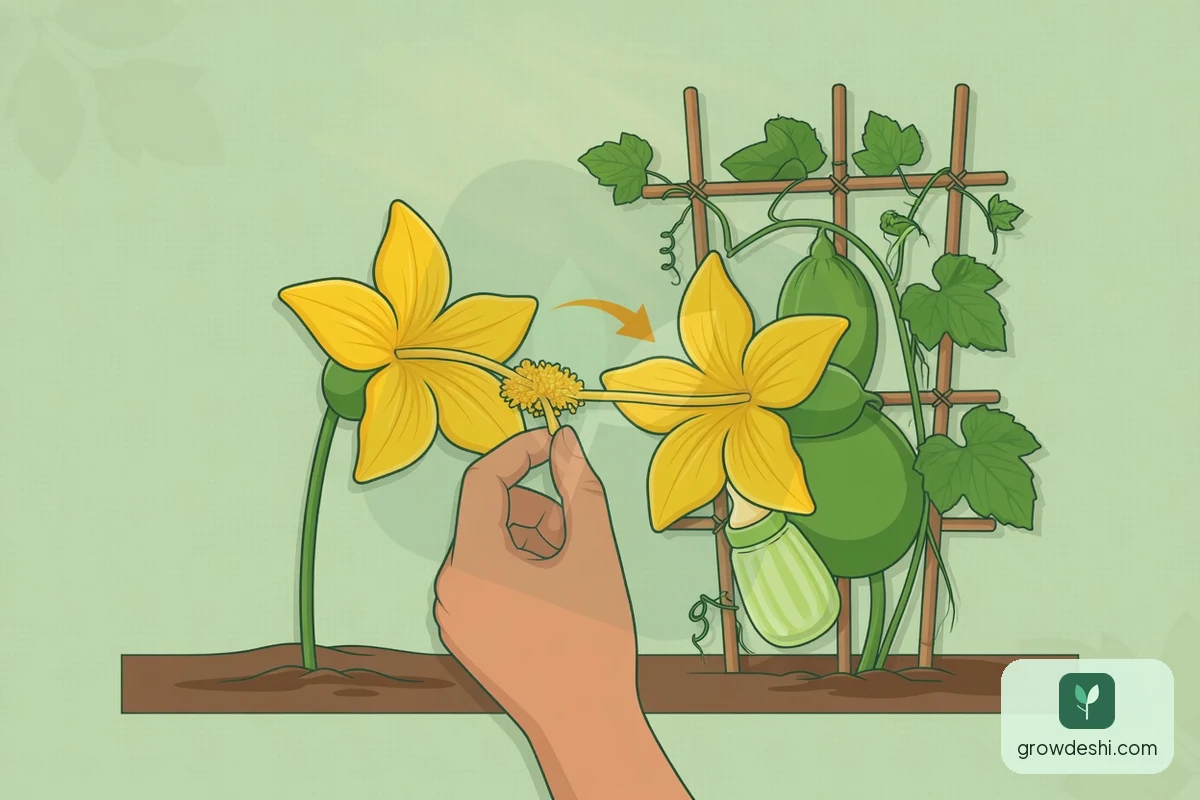লাউয়ে হাত পরাগায়ন: ৯৫% ফল ধরানোর নিয়ম — GrowDeshi