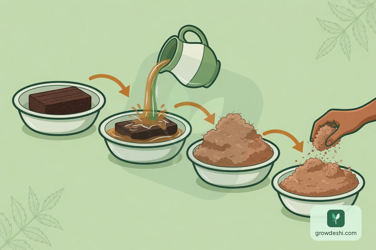 কোকোপিট ব্লক ভেজানোর নিয়ম ও কত পানি লাগে — GrowDeshi