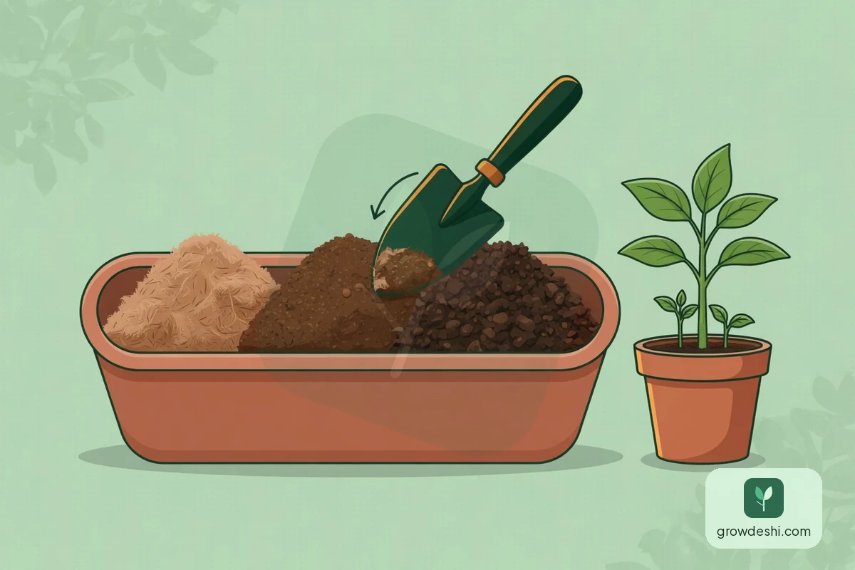 কোকোপিট নাকি মাটি? টবের সঠিক পটিং মিক্স — GrowDeshi