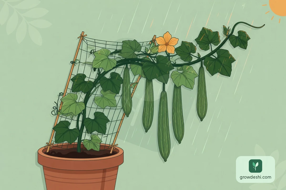 টবে ঝিঙে চাষ: বর্ষায় ছাদে-বারান্দায় সহজ ফলন — GrowDeshi