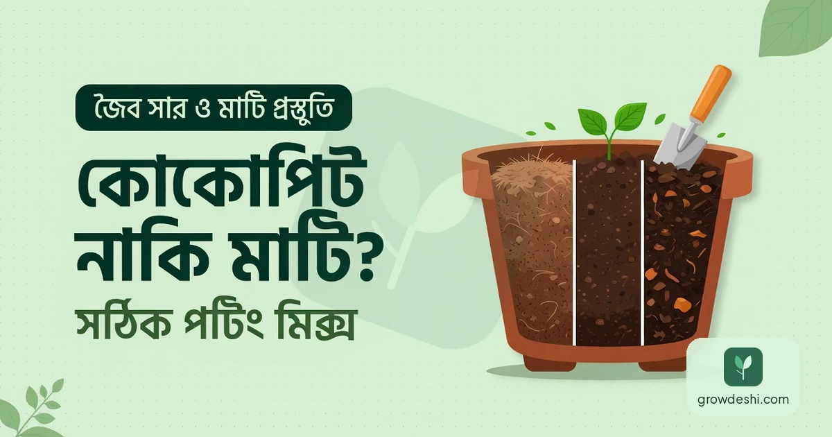 কোকোপিট নাকি মাটি? টবের সঠিক পটিং মিক্স — GrowDeshi