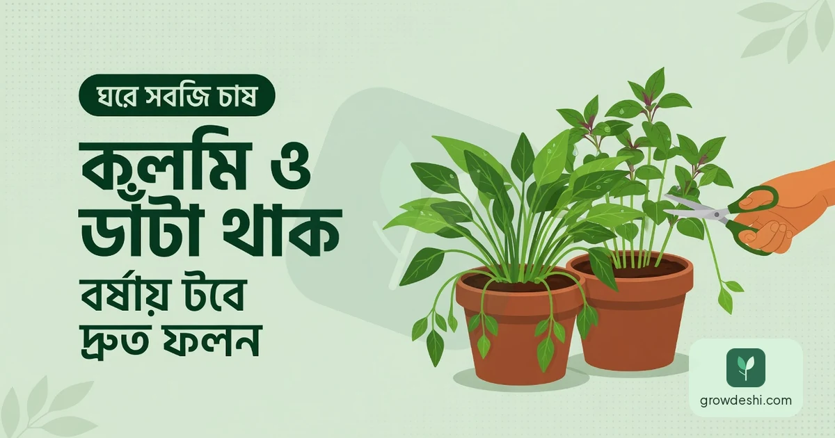 বর্ষায় কলমি ও ডাঁটা শাক চাষ: টবে দ্রুত ফলন — GrowDeshi