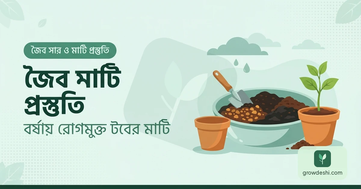 বর্ষায় জৈব মাটি প্রস্তুতি — রোগমুক্ত ও ঝুরঝুরে টবের মাটি — GrowDeshi